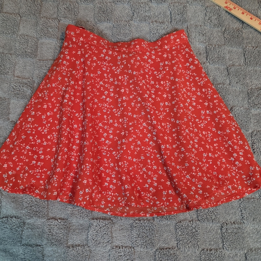 Forever 21 Skirt Womens Size Small Red-Orange Boho Floral Print Wrap Mini Micro - Picture 7 of 8